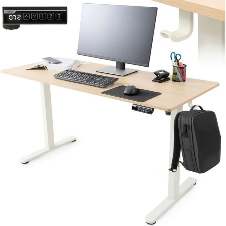 Arebos Schreibtisch Computer-Bürotisch 140 x 60 cm, elektrisch Memory-Funktion, 72-118 cm höhenverstellbar, Hebekapazität: 50 kg – Bild 4