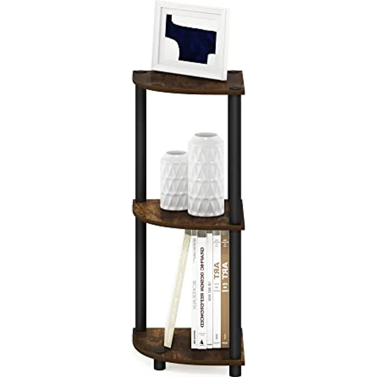 Furinno Turn-N-Tube 3-stufiges Eckregal-Mehrzweckregal, Bernsteinkiefer/Schwarz – Bild 5