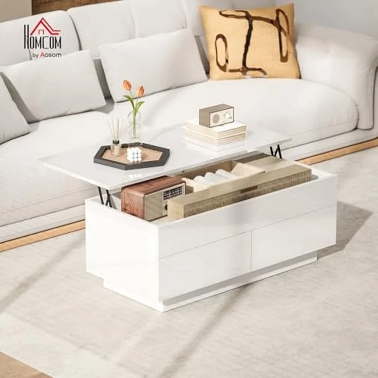 HOMCOM Couchtisch mit Hebeplatte und Schublade (Packung, 1-St, 1 Tisch), Tischplatte höhenverstellbar, Stauraum – Bild 2