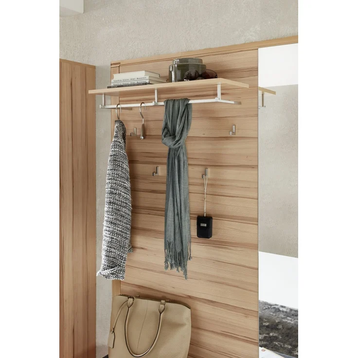 Garderobenpaneel >Nature One< 5 Haken, Ablage-Boden, FSC Kernbuche teilmassiv - 120x157x29cm (B/H/T) – Bild 4