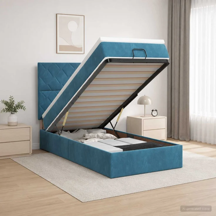 vidaXL Ottoman-Bett mit Matratze und LED Dunkelblau 90 x 190 cm Samt 3458347 – Bild 1