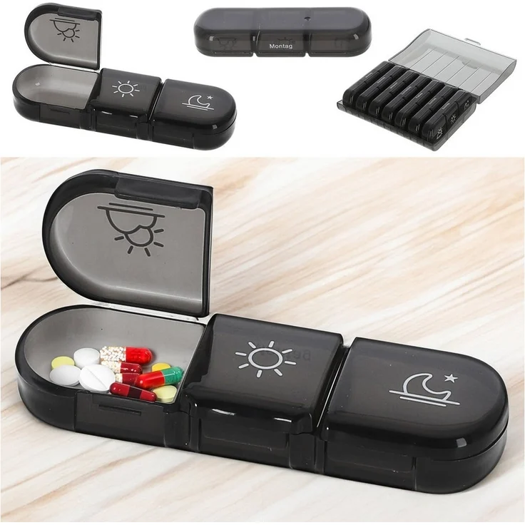 CEPEWA Pillendose Pillenbox 7 Tage Kunststoff 12x4x16cm Wochentag Tageszeit Einzelfächer – Bild 3