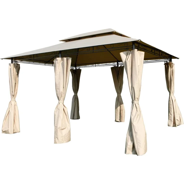 LEX XXL Pavillon mit Doppeldach & Seitenteile, wasserdicht, Metall / Polyester taupe, 3x4 m