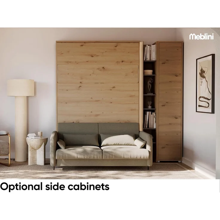 MEBLINI Elektrisches Schrankbett BC-36 - 140x200cm Vertikal - Artisan Eiche - Sofa und Kopfteil Grün ohne Matratze - Wandbett mit Lattenrost, Sofa und Kopfteil - Wandklappbett – Bild 2