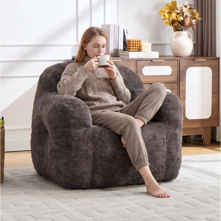 Sitzsack-Sessel in Dunkelgrau 95cm×95cm×79cm mit Armlehnen und ergonomischer Rückenlehne – Bild 2