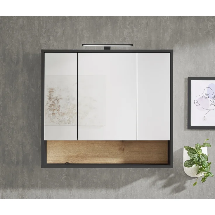 Badezimmerspiegelschrank >Liguria< in Anthrazit / Evoke Eiche - 80x72x21 (BxHxT) – Bild 7