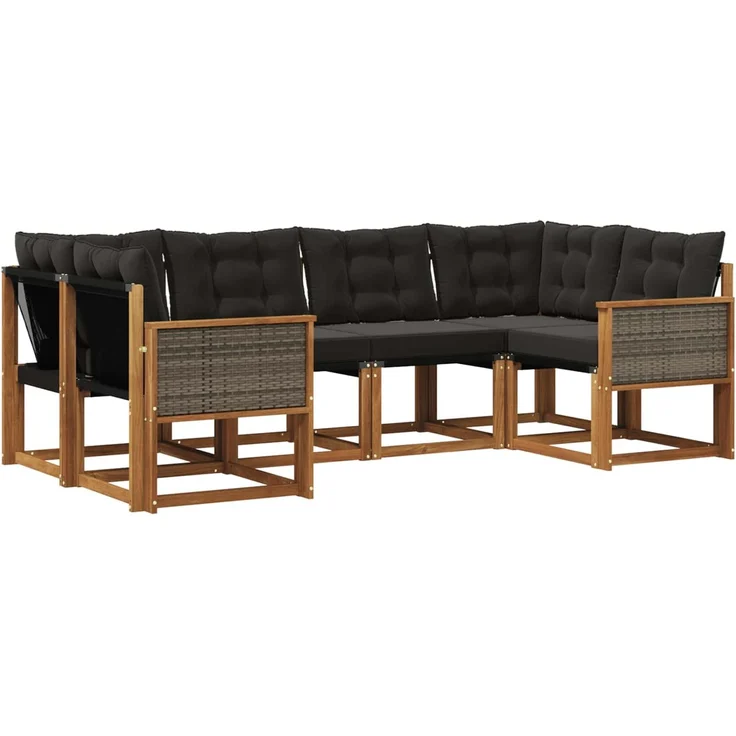 vidaXL Outdoor-Sofagarnitur 6 stk. 6-Sitzer Natur und Schwarz 3382172 – Bild 2