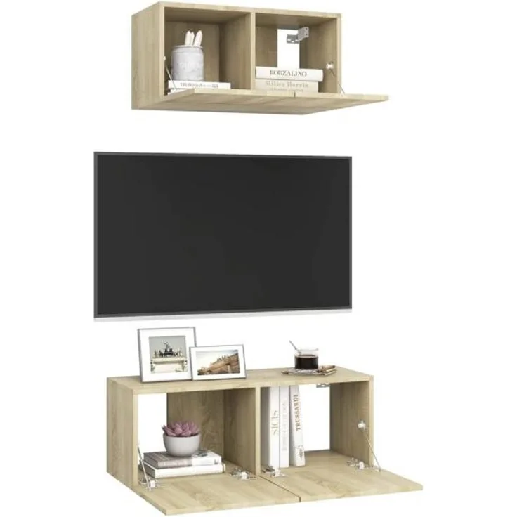 vidaXL 2-tlg. TV-Schrank-Set Sonoma-Eiche Spanplatte [3079015]