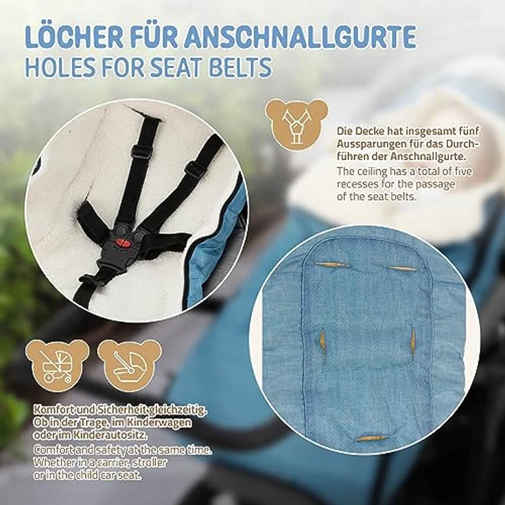 Joyz Fußsack Babyfußsack aus Fleece mit Reißverschluss Winterfußsack, Babyschlafsack Blau bei 40°C waschbar 94x48x10cm inkl. Tasche – Bild 6