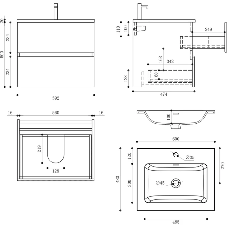 doporro Badmöbel-Set Badezimmermöbel Badezimmer Waschbecken Waschtisch Aqualis – Bild 7