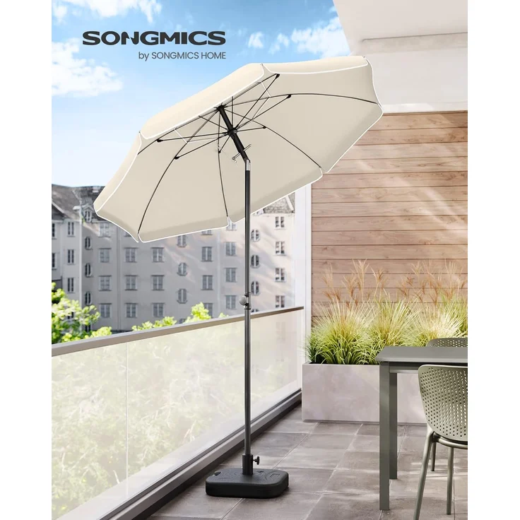 SONGMICS Sonnenschirm 160 cm, Sonnenschutz, UPF 50+, Strandschirm, beidseitig um 30° knickbar, höhenverstellbar, mit Tragetasche, für Balkon, Garten, Terrasse, Strand, ohne Ständer, beige GPU60WTV1 – Bild 2
