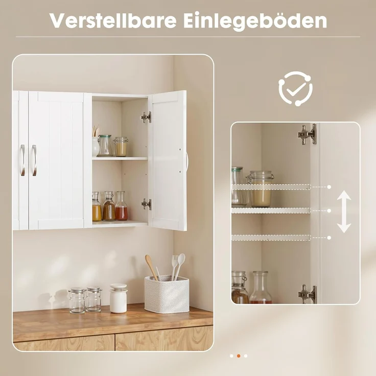 Sweetcrispy Hängeschrank Badezimmer, schmaler Wand-Organizer mit verstellbaren Regalböden, für Bad/Küche/Waschraum/Flur, Weiß, 90 x 30 x 60 cm – Bild 5