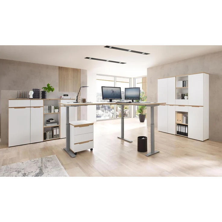 Komplettbüro MEMPHIS X 8-teilig in Weiß supermatt & Eiche inkl. Tisch – Bild 2