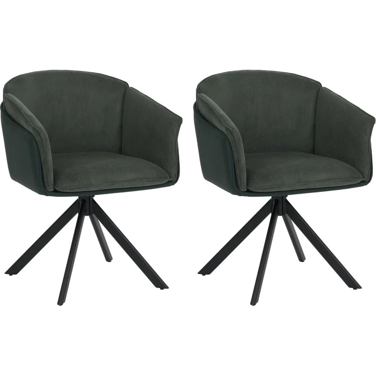2er-Set Esszimmerstuhl HWC-R24, Küchenstuhl, drehbar Metall Kunstleder Stoff/Textil Cord ~ grün – Bild 9