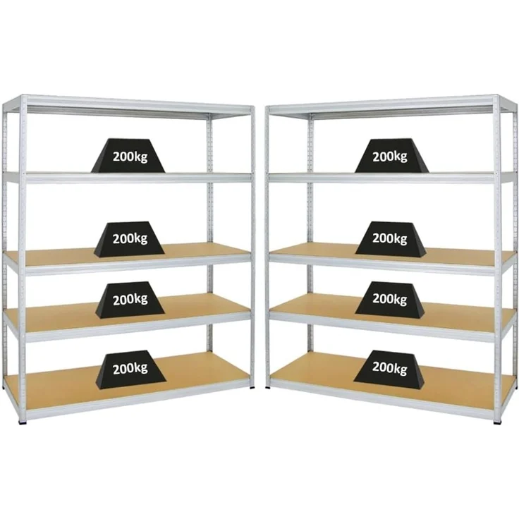 PROREGAL Mega Deal 2er-Set Schwerlastregale Giant Elephant 180 x 150 x 60 cm mit 5 Ebenen Fachlast 200kg Verzinkt, Kellerregal, Steckregal, Garagenregal, Lagerregal