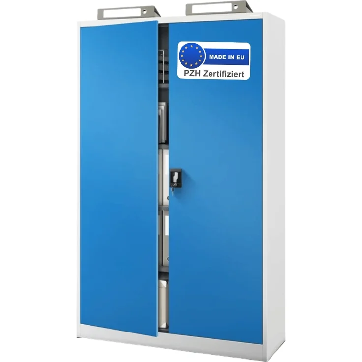 Aktenschrank abschließbar KADO - 5 Ebenen verstellbar, Flügeltüren | Metallschrank Werkstatt Mehrzweckschrank Büroschrank aus Stahl Werkzeugschrank, 185x115x40cm Grau-Blau – Bild 1