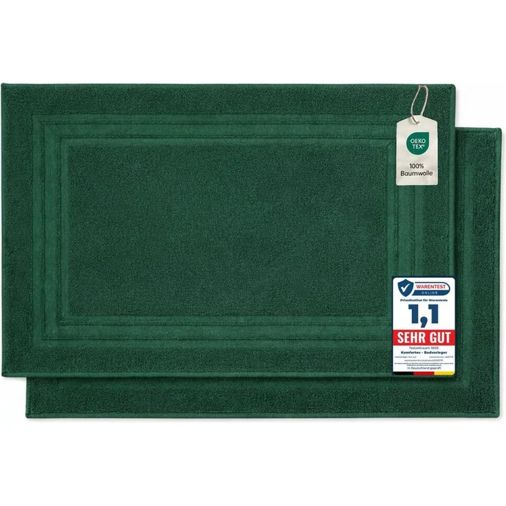 Komfortec Badvorleger Set 2 Teilig, Frottee Duschvorleger, Waschbar Duschmatte & Badteppich, 600 g/m² &100% Baumwolle, Saugfähig & Schnelltrocknend, 50x70 cm, Dungelgrün – Bild 5