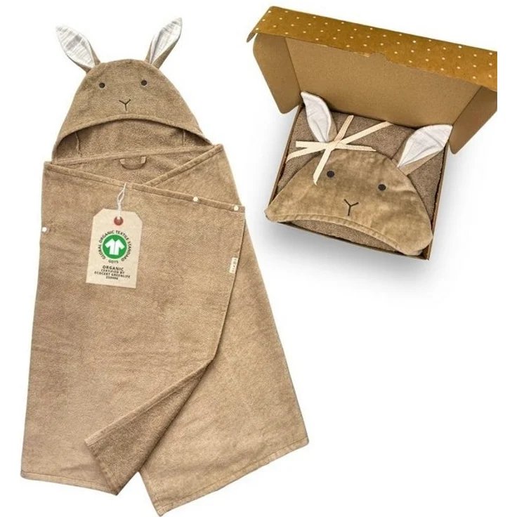 DIKOS Kapuzenhandtuch Badeponcho Baby Kinder Taupe/Altrosa, 70x140cm, 100% Bio-Baumwolle, 2-in-1 ab Geburt Handtuch mitwachsendes Badetuch/Poncho mit Knöpfen – Bild 4