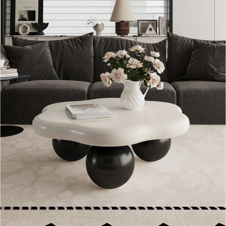 DESVIAE Couchtisch in Wolkenform Ø80x35 cm aus MDF und Kunststoff, Weiß/Schwarz, mit abgerundeten Kanten – Bild 4