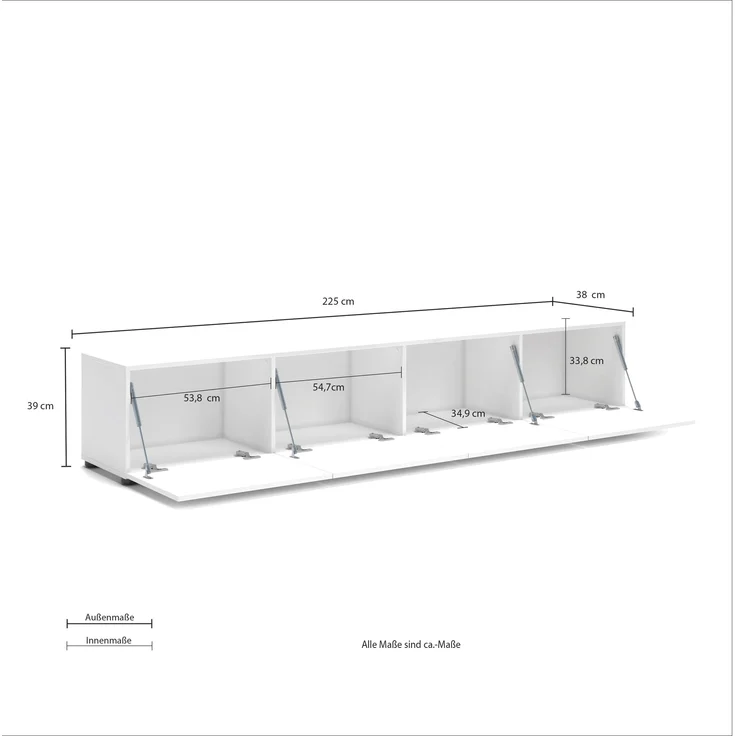 Lowboard >Mister< in weiss, Lack Hochglanz - 225x40x38cm (BxHxT) – Bild 5
