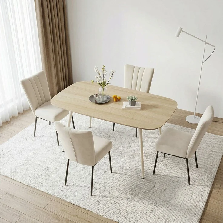 Jiexi Essgruppe Esstisch Set 5-teilig 120x69 MDF Eichenoptik Kombi mit Samt Stühlen – Bild 2