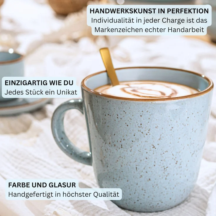 SÄNGER Kaffeebecher Set Rio Lagune- 6 teilig aus Steingut – Bild 5
