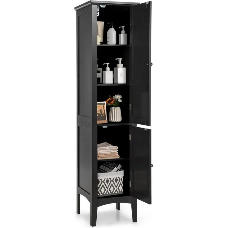 KOMFOTTEU Hochschrank Badschrank mit 2 Türen, 5 offene Fächer,37 x 37 x 160 cm