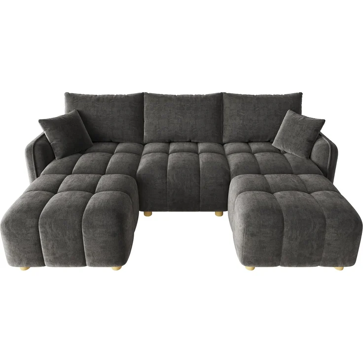 ZUBALIYA L-/U-förmiges wandelbares Ecksofa, 5-Sitzer modulare Sofakombination mit 2 Hockern und Kissen, Chenille-Stoff, Cloud-Sofa, breite Armlehnen, geeignet für Wohnzimmer, Modell N653P7720G – Bild 13