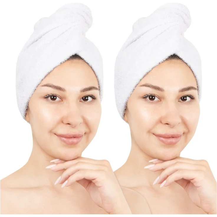 HAMMETEX Turban-Handtuch 2er Set Haarturban Damen, 100% Baumwolle, Flauschig & Schnelltrocknend, Frottier (Set, 2-St), Uni-Farben, weich – Bild 1