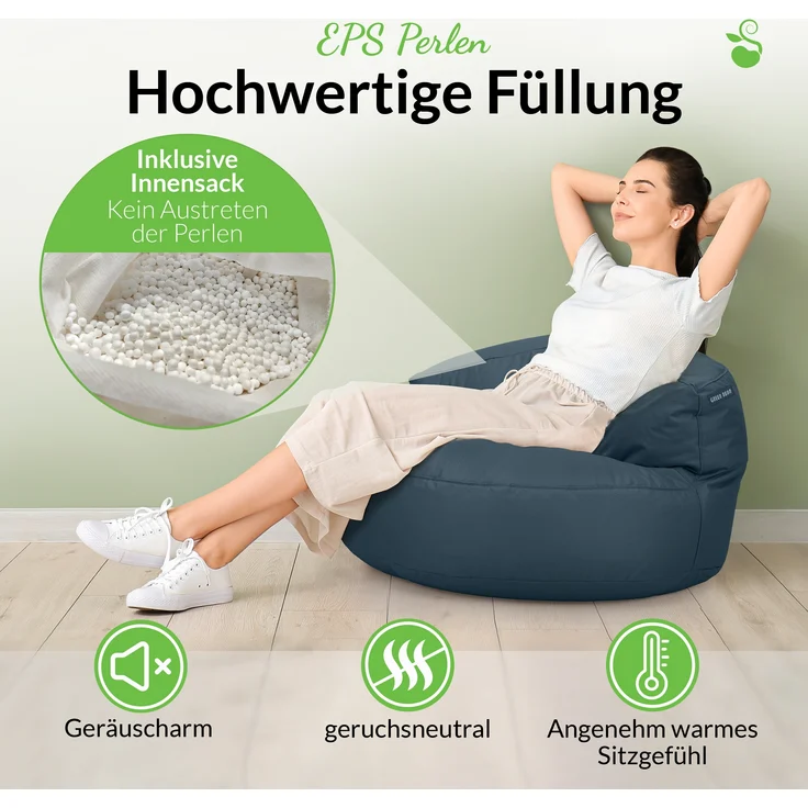 Green Bean® Sitzsack ergonomische Rückenlehne, waschbarer Bezug, mit Füllmaterial dunkelblau, 90x50 cm – Bild 4