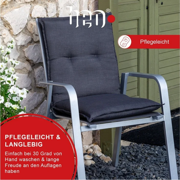 beo Polsterauflage Gartenstuhlauflage Niedriglehner, Sitzkissen Outdoor, wetterfest, (Spar-Set, 4 Auflagen), Niederlehner, Stuhlkissen, Sitzauflage, wasserabweisend, atmungsaktiv – Bild 4