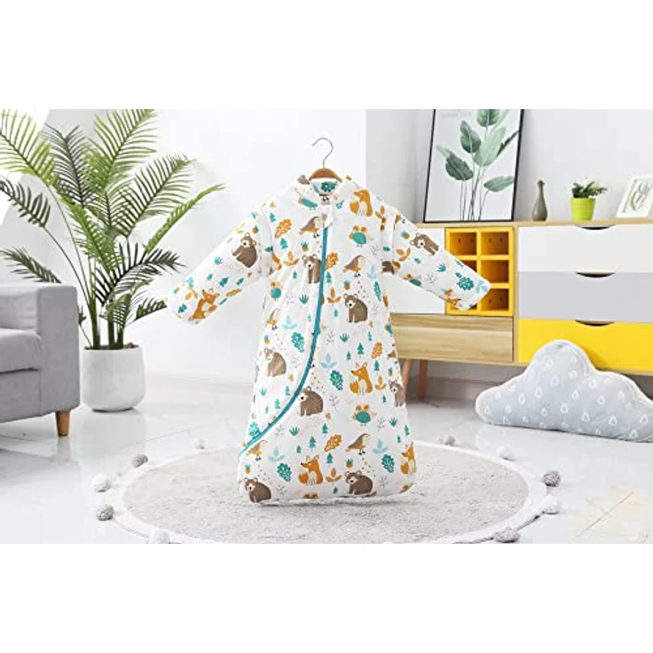 MIKAFEN Baby Winter Schlafsack Kinder Schlafsack 3.5 Tog Schlafsaecke aus Bio Baumwolle Verschiedene Groessen von Geburt bis 4 Jahre alt (L:Höhe 90cm-105cm/24-48Monate, Tierwelt) – Bild 3
