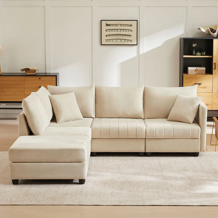 EINHOM Modernes Ecksofa, Modulares Sofa, 5-Sitzer-Sofa, mit umwandelbarem Fußhocker, L-förmiges Sofa, U-förmiges Sofa, geeignet für Wohnzimmer, Wohnung usw. [, N653P9510A] – Bild 6