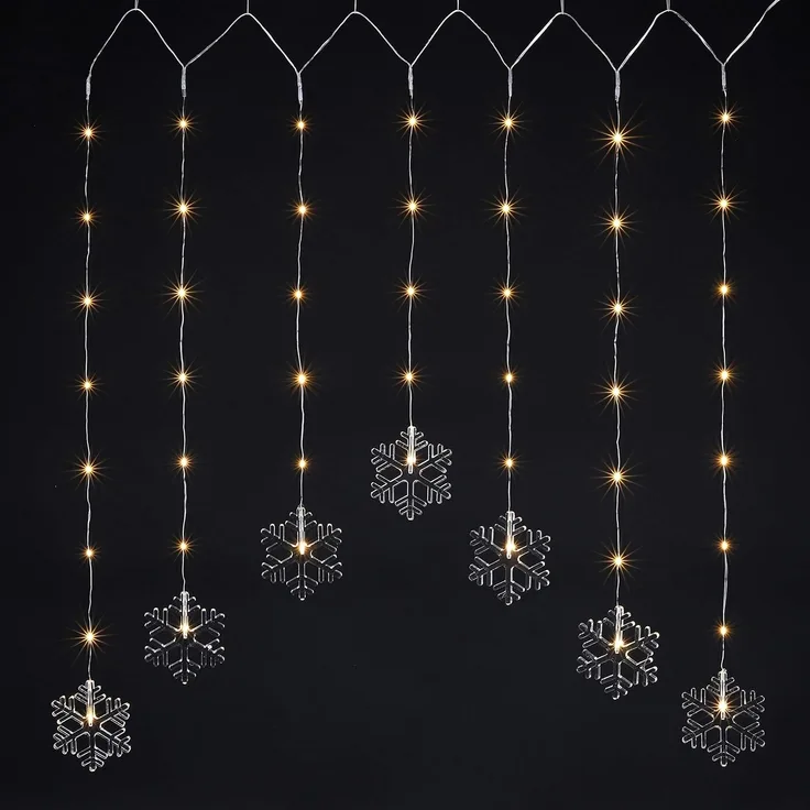 Spetebo Lichtervorhang LED Lichtervorhang Schneeflocke warm weiß - 120 cm, 47-flammig, Deko Lichterkette mit 47 LED für Innen und Außen
