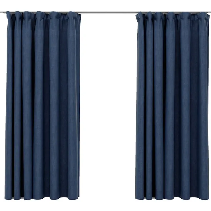 Verdunkelungsvorhänge | für Wohnzimmer & Schlafzimmer Haken Leinenoptik 2 Stk. Blau 140x175 cm