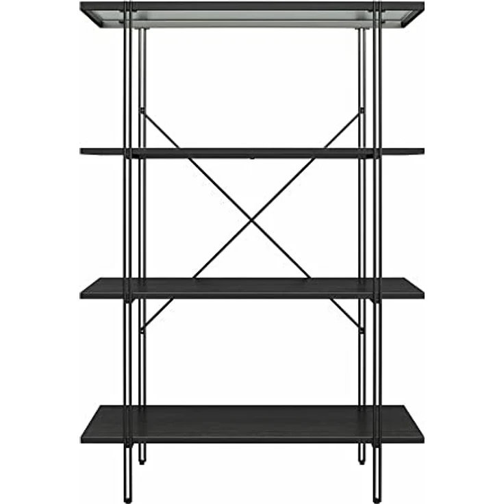 DHP Furniture Wainwright Bücherregal mit 4 Regalen, Schwarz/Eicheoptik, 79 x 35 x 117 cm, Holzwerstoff mit Metallrahmen, modernes Bücherregal für Wohnzimmer und Home Office – Bild 3