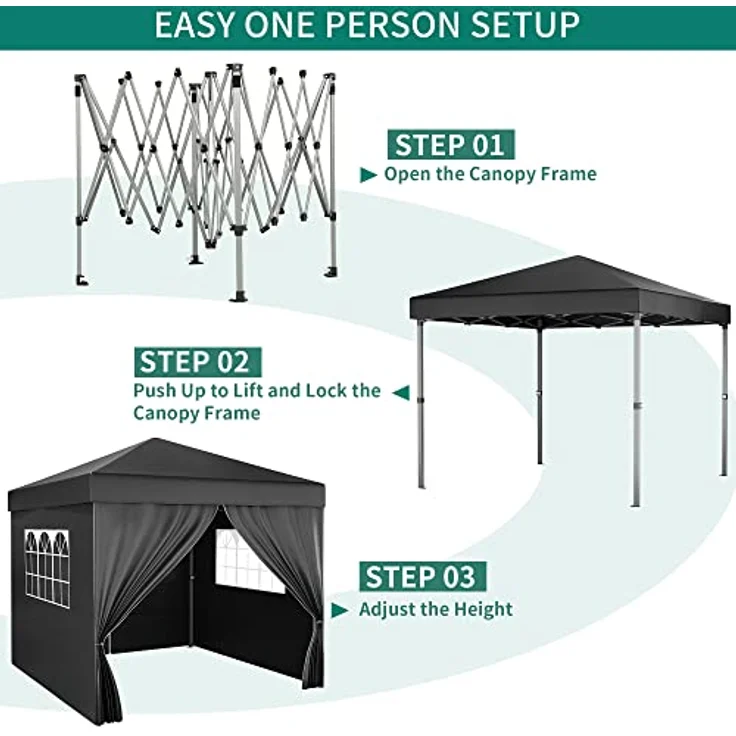 YITAHOME 3X3M Outdoor Pop Up-Pavillon mit Seite Faltpavillon, Wasserdichter Faltbarer Gartenpavillon Für Alle Jahreszeiten Camping Pavillon Anti-uv Mit Kostenlosen Höhenverstellbaren Für Party Märkte – Bild 8