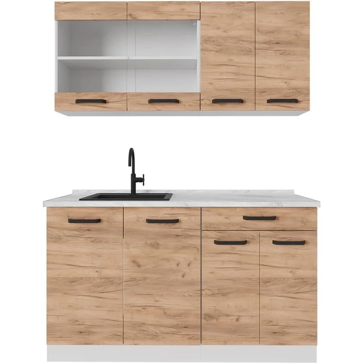 Küchenzeile R-Line Goldkraft Eiche/Weiß 140 cm AP Eiche Vicco – Bild 1