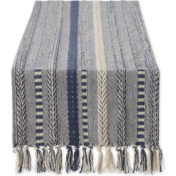 DII Farmhouse Tischläufer-Kollektion, geflochten, gestreift, 38,1 x 183,9 cm (38,1 x 180,2 cm, Fransen im Lieferumfang