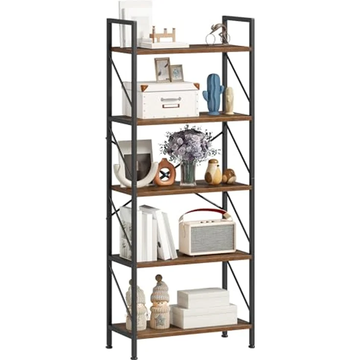 YITAHOME Bücherregal, Standregal mit 5 Ebenen, Hohes Lagerregal mit Metallrahmen, Industrielles Ausstellungsregal, Regaleinheiten, für Wohnzimmer, Schlafzimmer, Homeoffice, Küche, Vintagebraun Regal – Bild 8