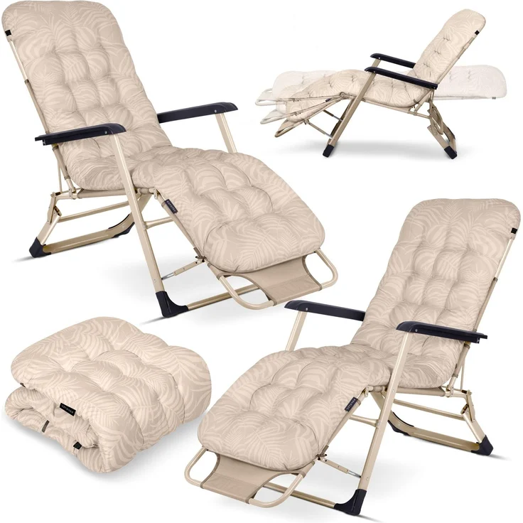 Sofotel Sonnenliege Klappbare Gartenliege Bis 120 kg Liegestuhl mit Kissen und Kopfstütze Beige ChillWell Luxury 2 Stück – Bild 1