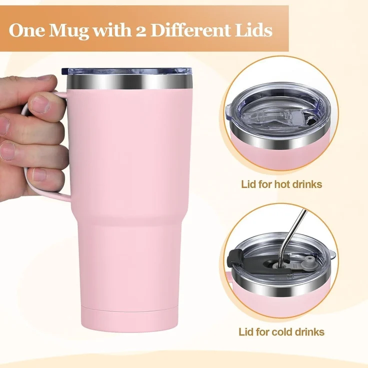 Livole 600ml Thermobecher Vakuum Kaffeebecher Edelstahl Strohhalm Deckel 20oz – Bild 5
