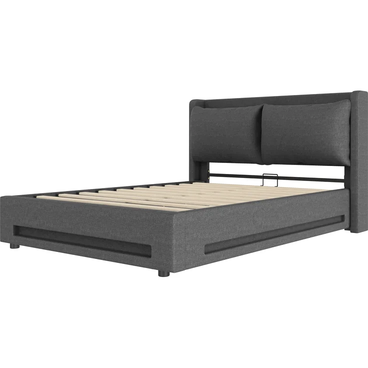 LVHOM Polsterbett 140x190cm mit LED&USB, Doppelbett mit Stauraum, Stauraumbett mit abnehmbaren Kissen, Bettgestell Massiv, Samtstoff, Grau – Bild 10