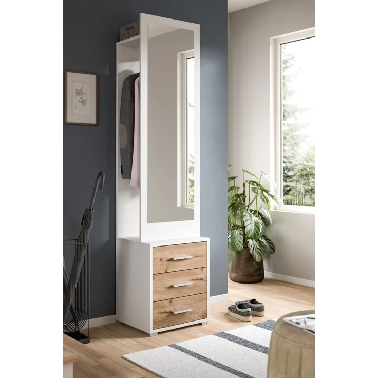 Kompaktgarderobe Pallas in weiß und Eiche 45 x 190 cm – Bild 6
