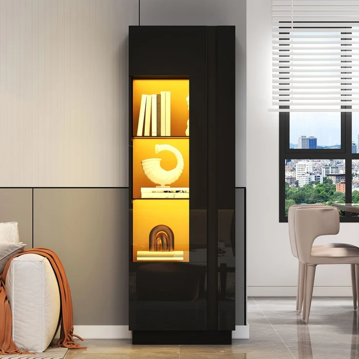 ZUBALIYA Schrank mit LED-Beleuchtung in Schwarz, ideale Lösung für kleine Räume, robuste Verarbeitung, langlebige Materialien, einfache Selbstmontage, mit verständlicher Aufbauanleitung – Bild 2