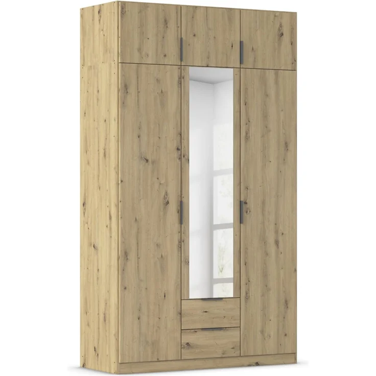 Rauch Möbel Lagoa, Kleiderschrank, Garderobe für Schlafzimmer, Kinderzimmer, Jugendzimmer 6-türig, mit Spiegel, 2 Schubladen, mit Zubehör Premium, Farbe Eiche Artisan, Holz, Breite 136