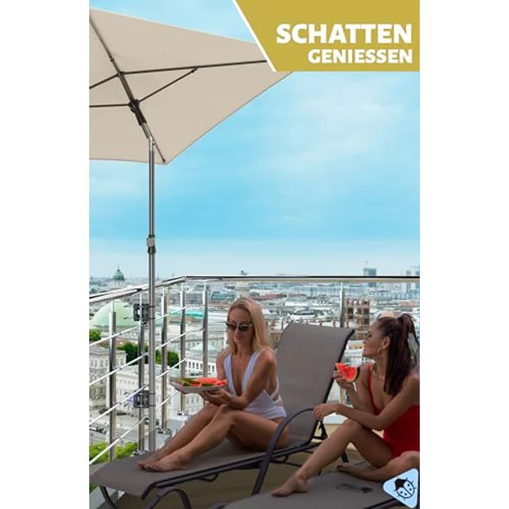 Menz Sonnenschirm Balkon - 4-IN-1 Sonnenschutz Balkon SET in Beige, UPF 50+ Sonnenschirm rechteckig 200x125 cm + 2 Stück Sonnenschirmhalter Balkongeländer + Sonnenschirmhülle, extrem stabil – Bild 4