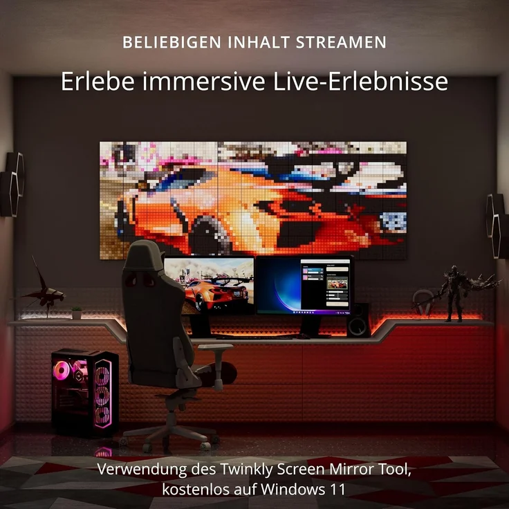 Twinkly Squares Erweiterungsset, RGB LED Paneelen-Kit, Enthält 3 Erweiterungspaneele und Verbindungskabel, Kompatibel mit HomeKit, Alexa und Google Home, Gaming- und Streaming-Lichter, 16M+ Farben – Bild 5