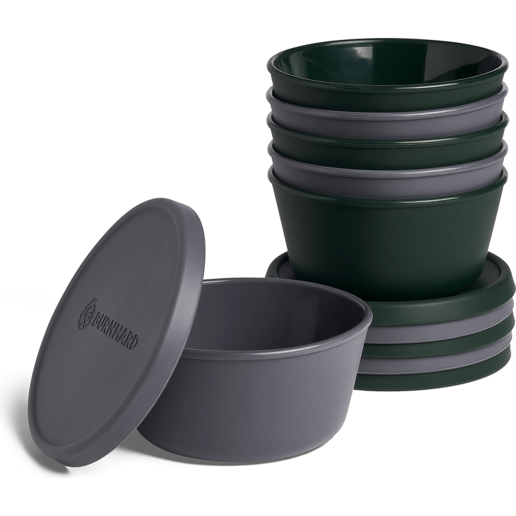 BURNHARD Pizzaballenbox mit Deckel, luftdicht, 6er-Set aus BPA-freiem Silikon, stapelbar, temperaturbeständig (-20 bis 230 °C), ideal für Stückgare, Einfrieren & Backen - Grau, Grün - #946392