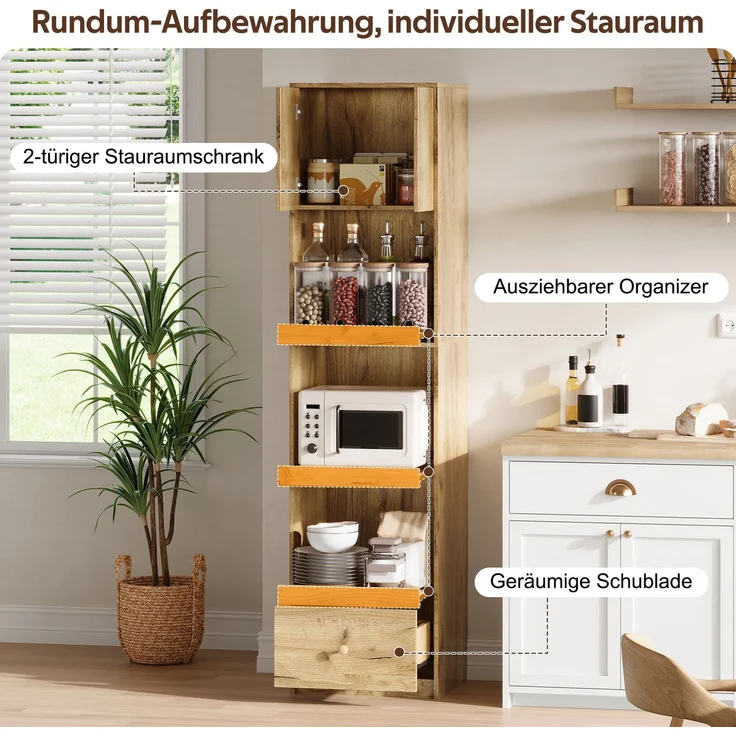 Küchenschrank 50 x 45 x 200 cm in Eichenoptik mit ausziehbaren Organizern und Schublade – Bild 8